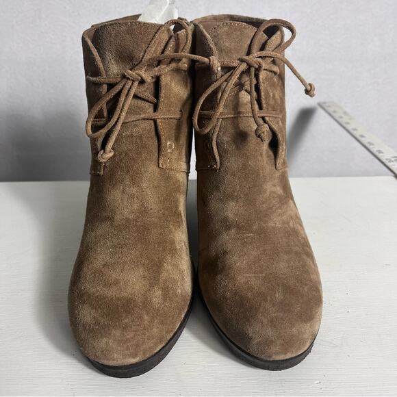 Via Spiga Booties Womens 9M Brown Suede Wedge Ankle Lace Up Boho - Picture 1 of 15
